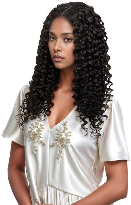 Черна къдрава перука 55 см с лейс фронт дантела 13×4×1