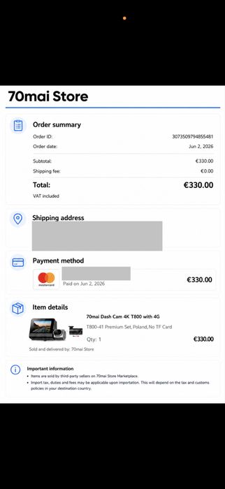 70mai Dash Cam 4K T800