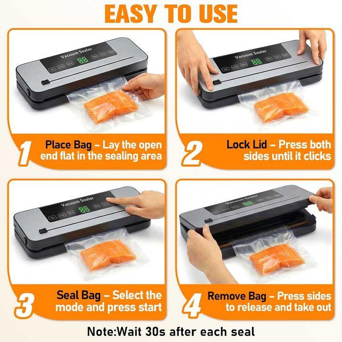 Aparat de Vidat Alimente Speedmile, 30 cm, 120W, Otel Inoxidabil, Set complet cu 30 pungi si 3 role de vidat