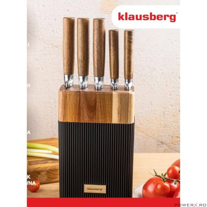 Set de cutite 6 piese, cu bloc de salcam, otel inoxidabil, Klausberg