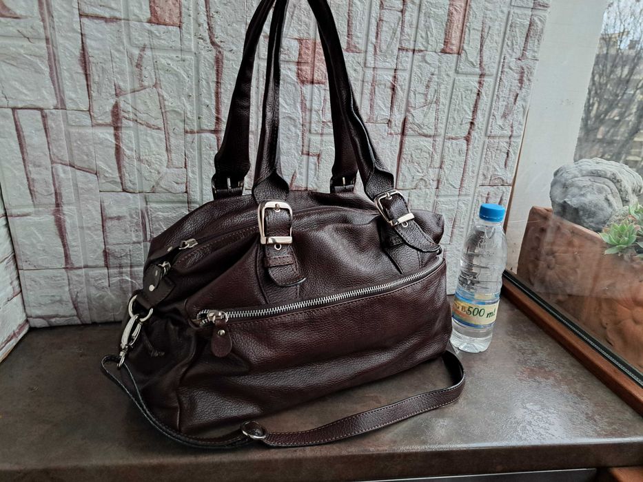 дамска чанта,кожена торба-голяма кафява естествена кожа