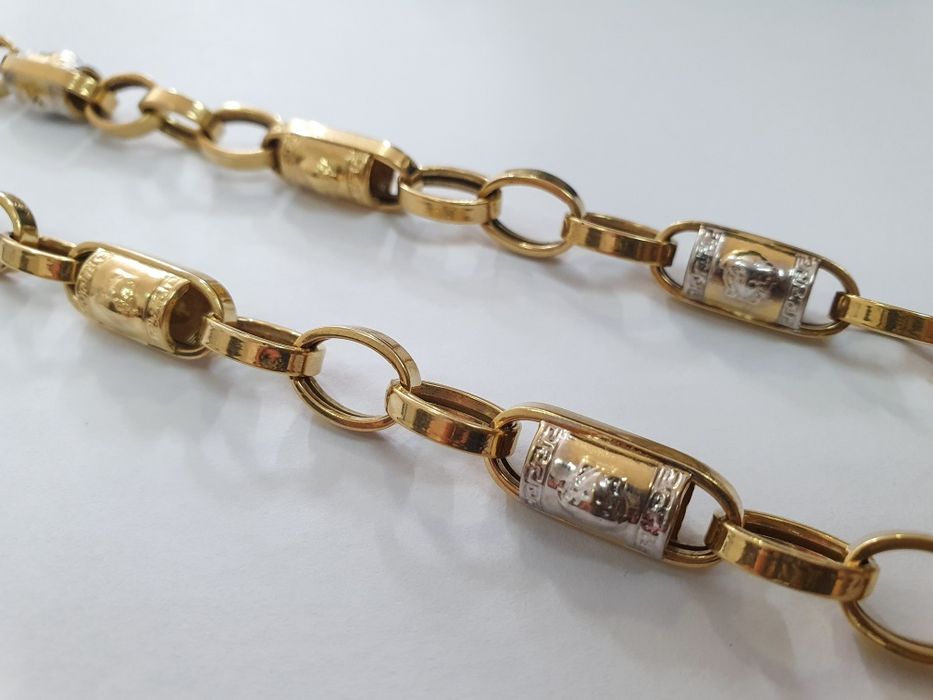 Lanț bărbătesc model Versace din aur galben și alb de 14K – 23,50 g