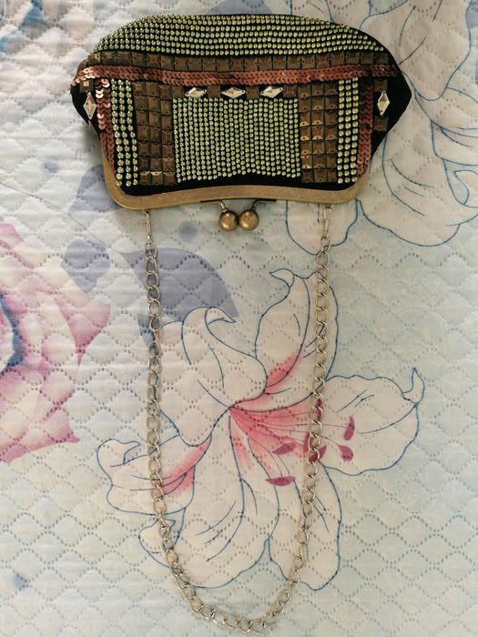 Малка черна Чанта клъч с пайети и камъни