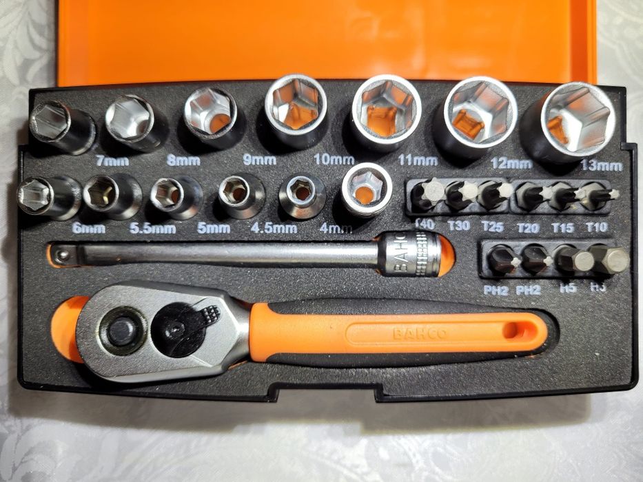 Cheie clichet si trusa tubulare + biti 1/4", Bahco, 25 piese