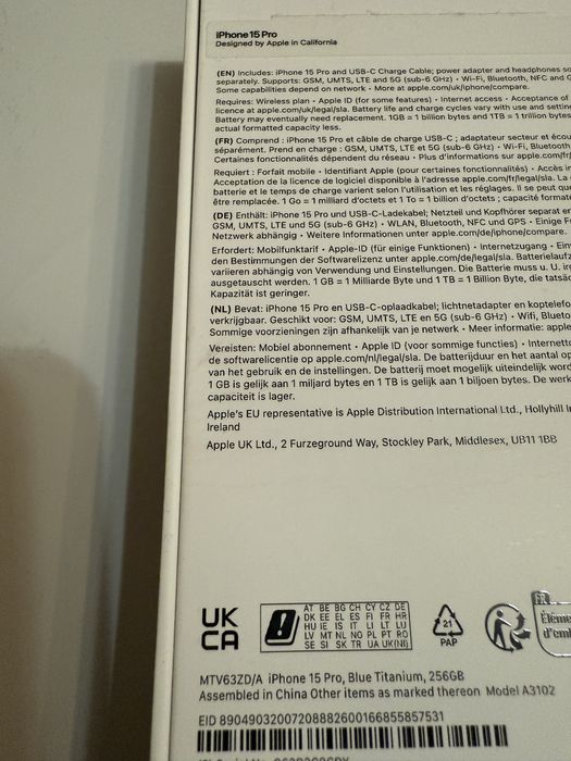 iPhone 15 Pro , 256 GB , Blue Titanium