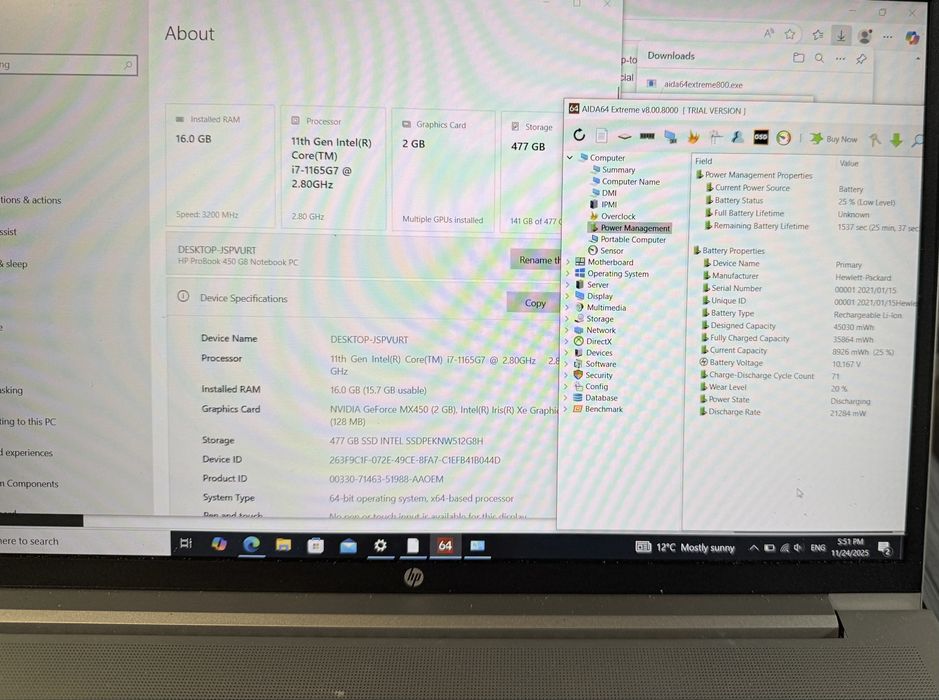HP ProBook 450 G8/i7-1165G7/NVIDIA MX450/16GB RAM/512GB NVMe/Подсветка