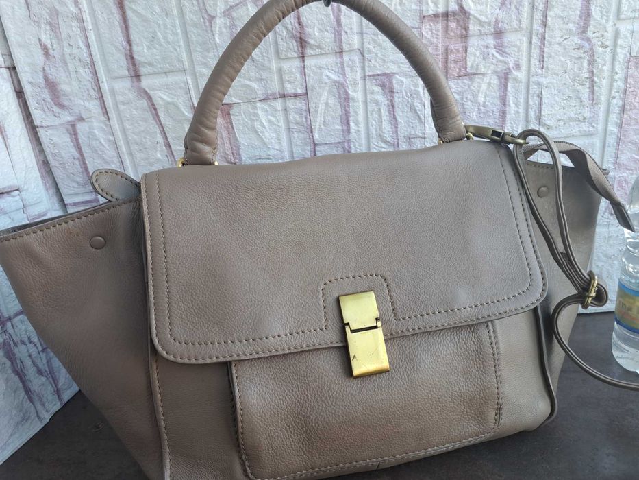 дамска чанта,MARK ADAM,бежова кожена чанта-естествена кожа