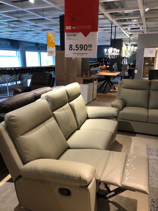 Canapea extensibila cu recliner , piele naturala !