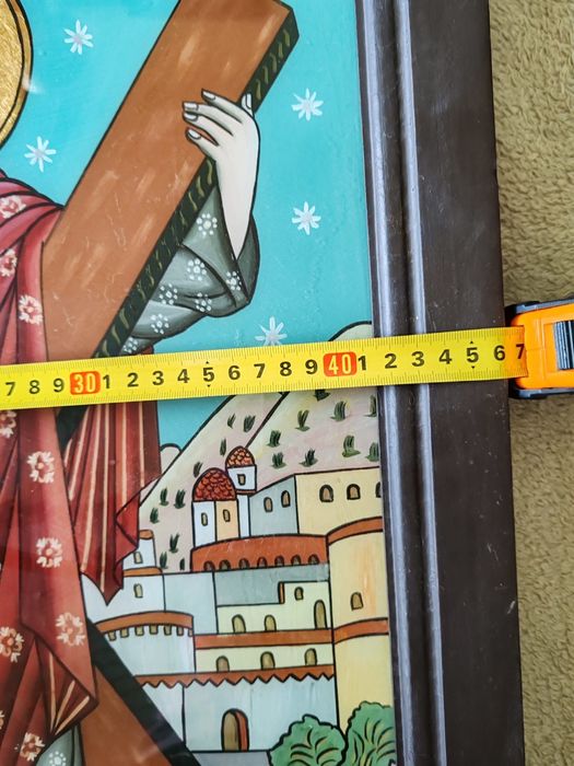 Icoana Sf. Andrei pictată pe sticlă – Mănăstirea Brâncoveanu, 60×46 cm, ramă lemn.
Descriere:
Vând icoană reprezentând pe Sfântul Andrei, pictată manu