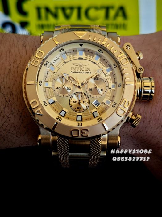 INVICTA Chrono Full metal Gold 52 mm, Инвикта нов ръчен часовник