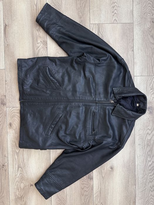 Geaca Piele Naturala Cu Guler Captusit Gros Barbati | Marime XL