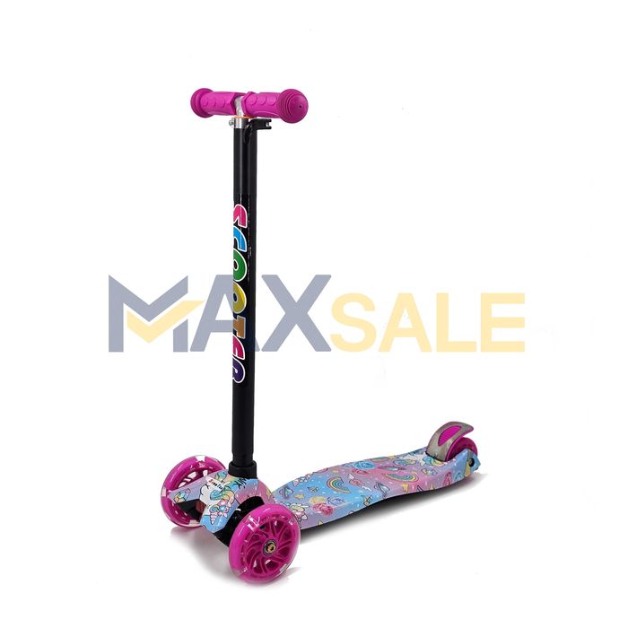 Детска тротинетка 3 светещи колела еднорози/розово/синьо скутер колело