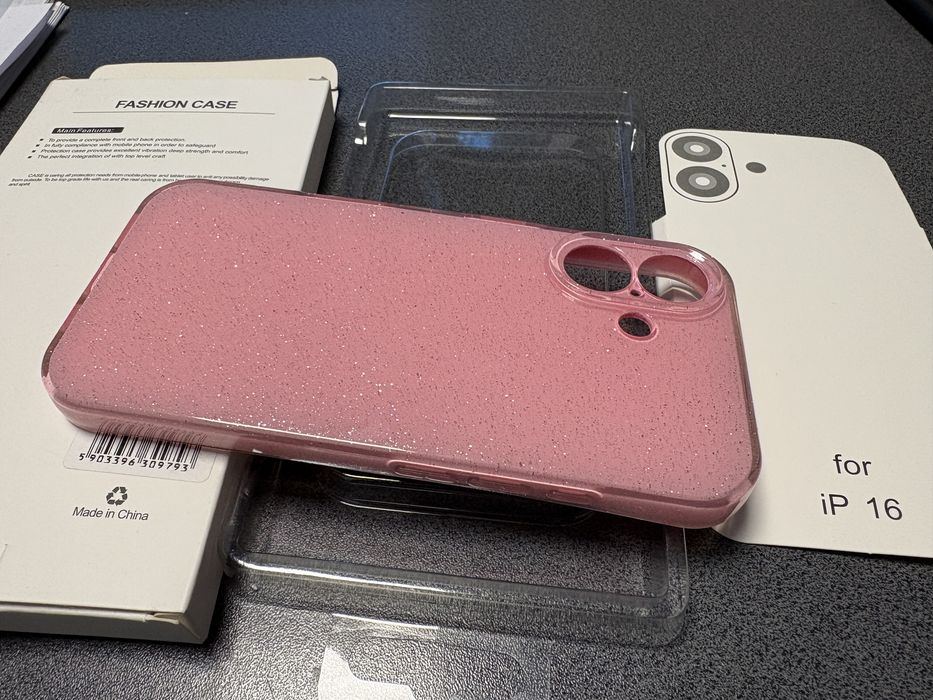 Vand husa Iphone 16 roz cu sclipici