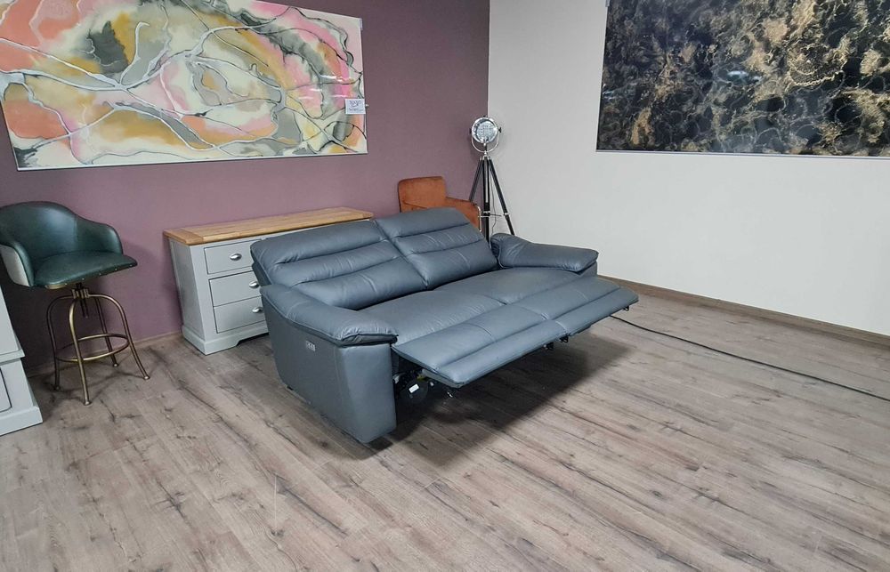 Сив кожен диван тройка "Carter" с електрически релаксиращ механизъм