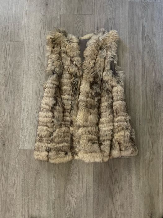 Естествена кожа лисица елек ,елек заек с качулка