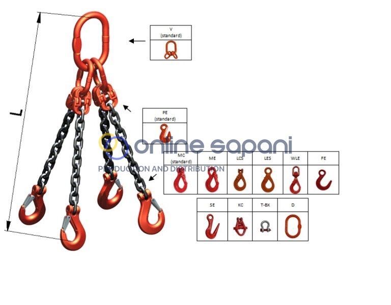 Верижни сапани с 1–4 рамена , до 26.5 т, с куки/шегели