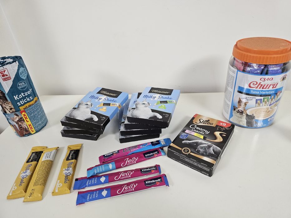 Recompense pisici - Churu, Miamor, etc - 78 buc + 1 pachet sticks-uri