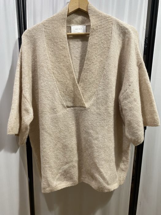 Пуловер от вълна алпака с къс ръкав Neo Noir в светлобежово