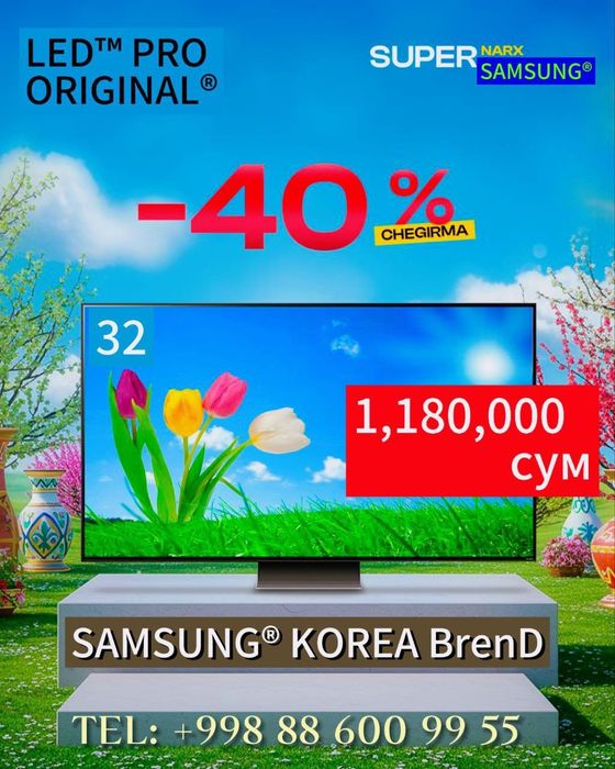 Телевизор SAMSUNG™ QRiSTAL AndroiD14 +GOLOS Smart FULL 45~32~40~55~65
