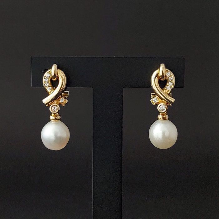 cercei aur 18k, perle South Sea, diamante, certif.