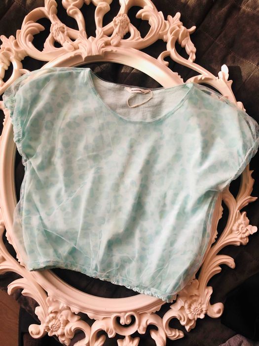 Tricou cu tul print leopard verde_NOU_Reserved, fete 10-11 ani