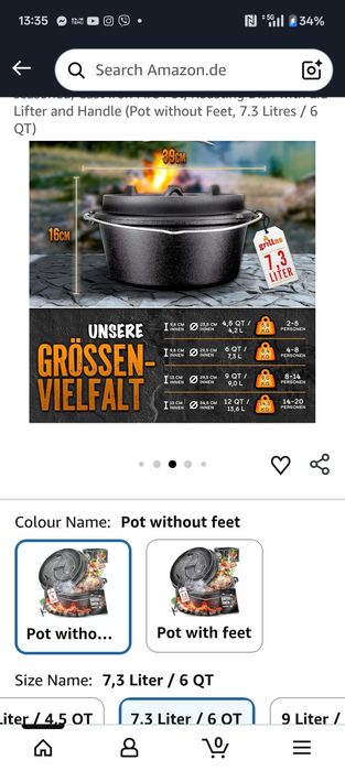 Къмпинг чугунена тенджера 7.2л. страхотно качество