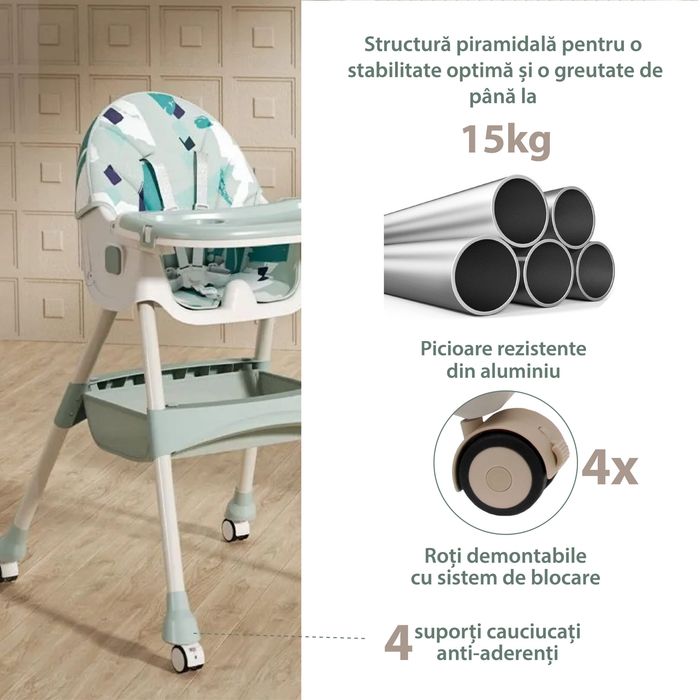 Scaun de Masa Pliabil KinderVIBE®, 6 Luni +, Verde Mandala