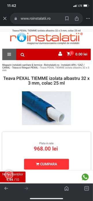 Teava pexal albastru 32x 3 mm