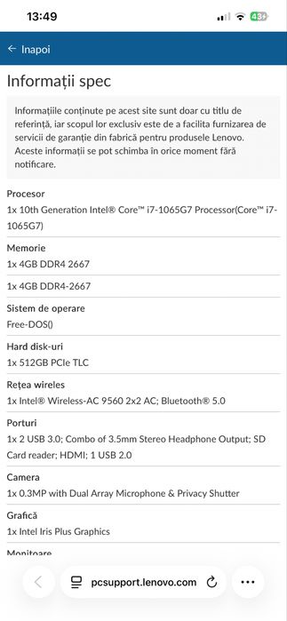 Laptop Lenovo i7