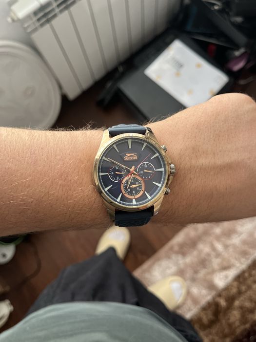Мъжки часовник Slazenger (Розово злато / Тъмносин) със силиконова каишка