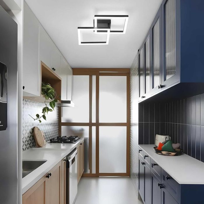LED лампа за таван 22 W 47 см 6500 K, черна геометрична визия, висок CRI (90+)