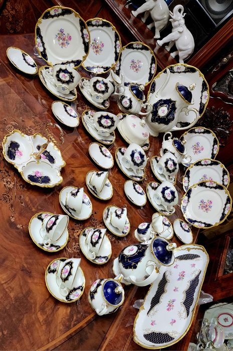 Чайно-кофейный сервиз "Мейсенский букет" ГДР. Кобальт. Дёшево !