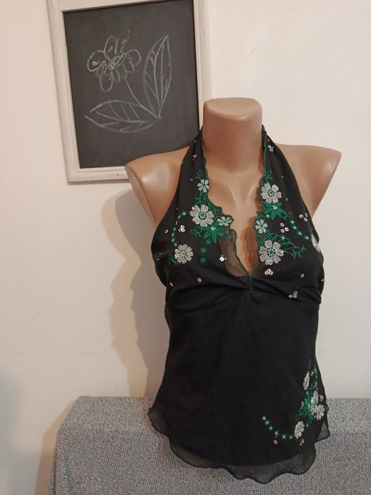 Bluza sexy Oasis cu flori și paiete gen anii 2000 mărimea M 38