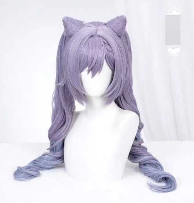 Аниме косплей лилава перука с две опашки Genshin Impact Keqing Cosplay