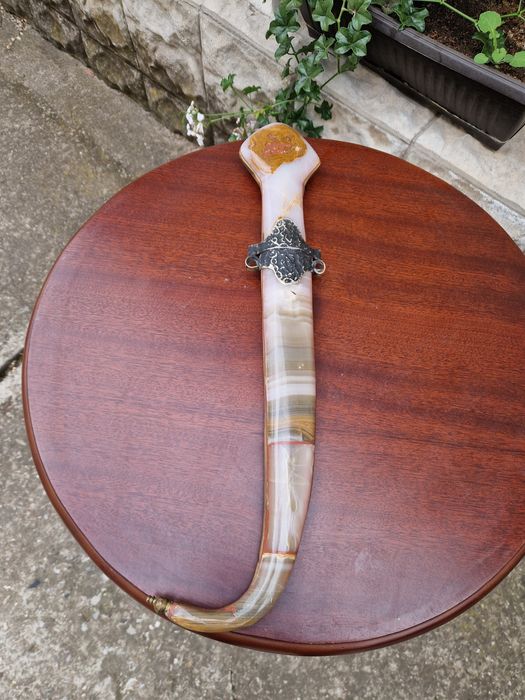 Страхотен антикварен арабски нож ханджар кама оникс