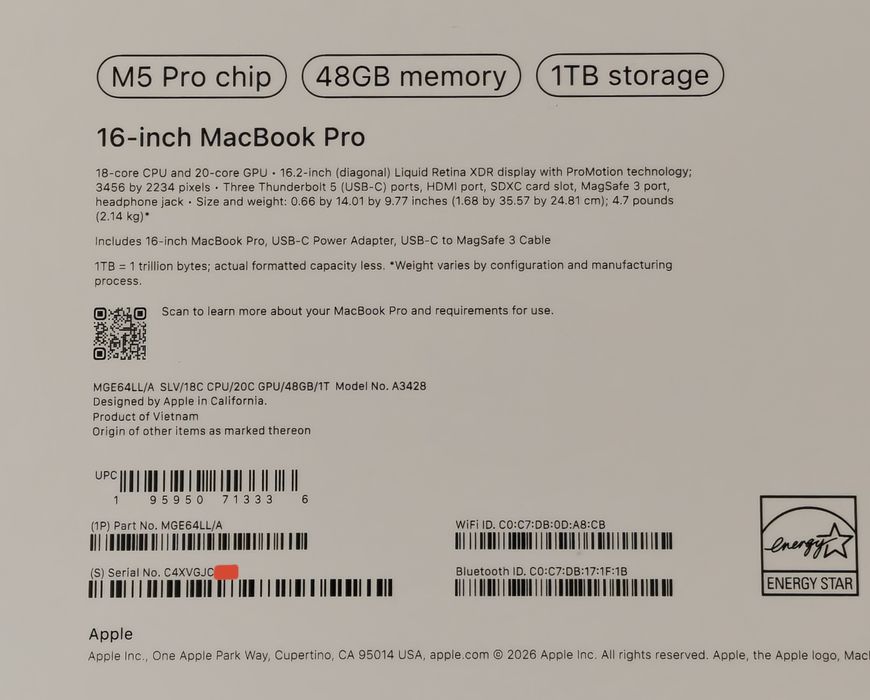 MacBook Pro 16 M5PRO 48/1TB