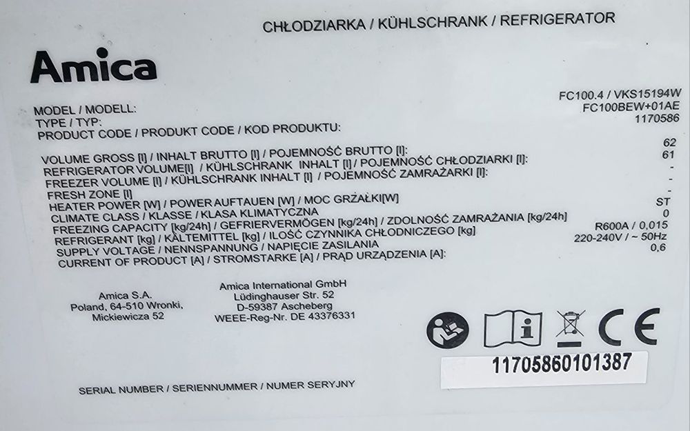 Малък хладилник AMICA