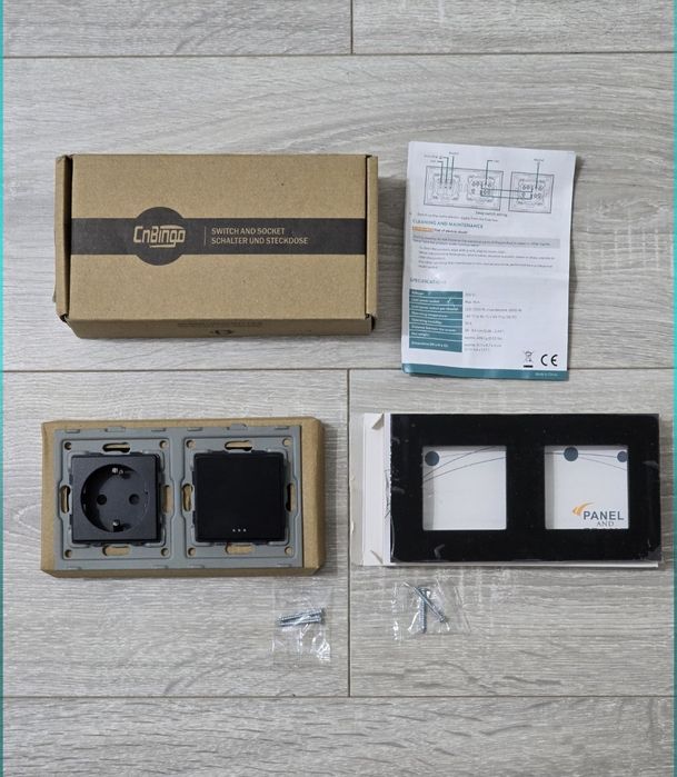 Priză Schuko + întrerupător sticlă – 1 slot, 1 cale – negru