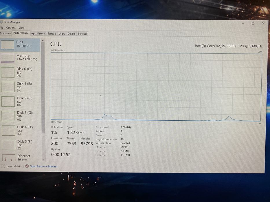 Gaming PC i9 9900k, SSD m.2, GPU Rog Strix, 48GB DDR4