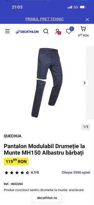 Pantalon Modulabil Decathlon MH150 bărbați masura  M