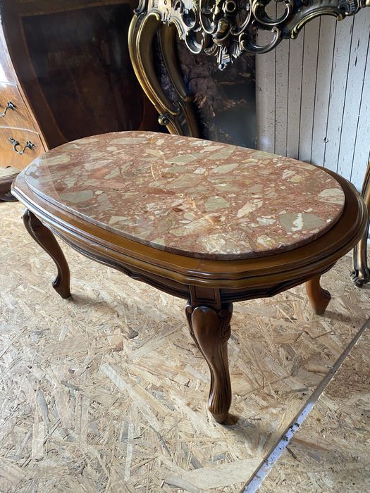 Masa Vintage Lemn Masiv Blat Marmura Sculpturi Antic