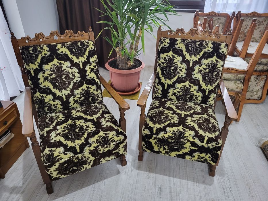 Set 6x scaune masa sculptate lemn masiv noi jilt fotolii