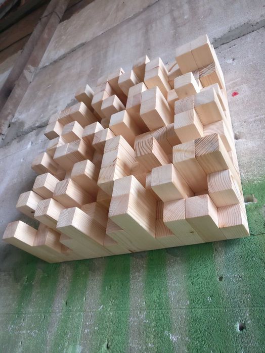 Panou acustic | skyline diffuser | tablou 3D lemn masiv, 484x484 mm