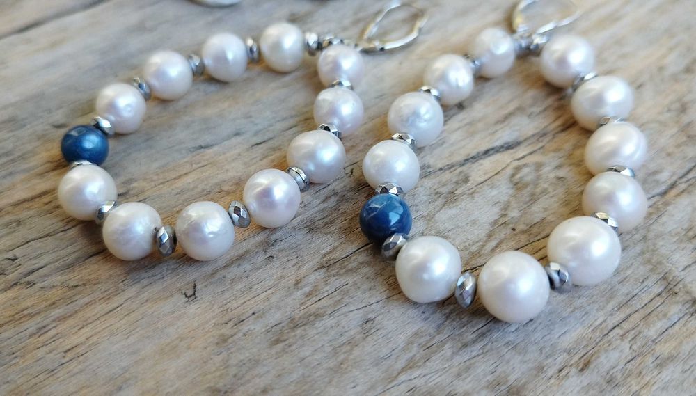 Cercei perle de cultura, kianyte, argint 925 rodiat