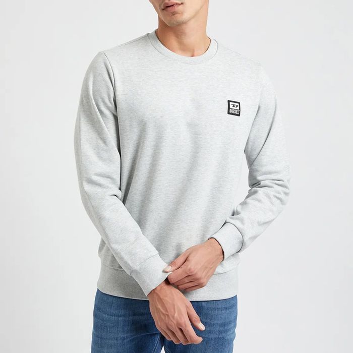 DIESEL Grey Melange S-Girk Cotton Blend мъжка блуза