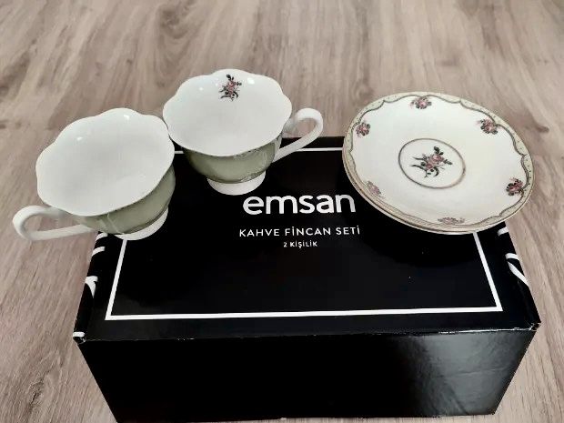 Комплект 2 чаши за кафе с чинийки, Ретро/Романтика, ПОРЦЕЛАН, 90 мл