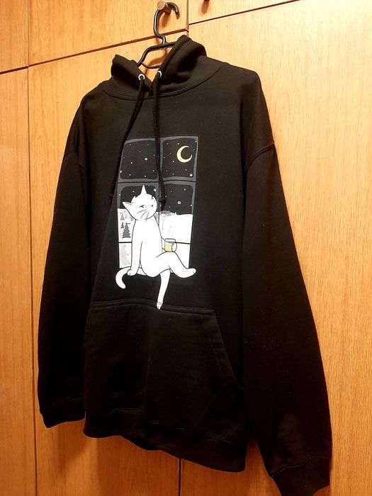 Черен суичър с качулка и оригинална щампа