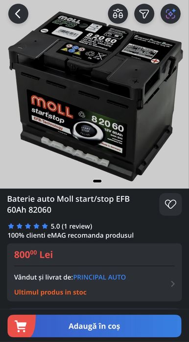 Baterie auto Moll start/stop EFB 60Ah 600A