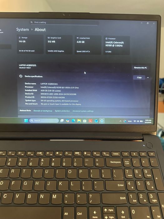 Laptop Lenovo – Intel Celeron N5100, 4 GB RAM, 116 GB stocare, Windows 11