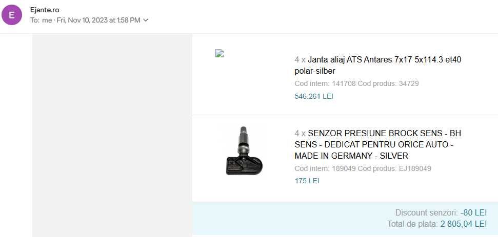 Set Jante ATS 7Jx17 cu Senzori si Anvelope Continental 235/65 R17